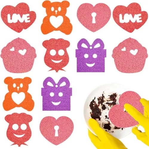 Valentines Day Gifts 12 Pack Valentine's Day Sponges Valentine's Day Kitchen Decor Valentines Cleaning Sponges Kitchen Scrub Sponges Heart, Rose and Bear Non Scratch Scrubbing. (Valentine's Day)