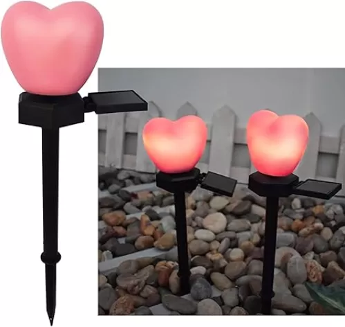 Valentine's Day Heart Lights Outdoor Decorations - Solar Heart-Shaped Garden Stakes Lights Outside, Waterproof Romantic Heart Atmosphere Lamp for Yard Pathway Patio Walkway Backyard Decoration (Pink)