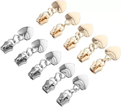 Veemoon 10pcs Metal Zipper Heads Replacement Kit Heart Shaped Zipper Pulls for Bags DIY Garment Accessories Durable Repair Tool Light