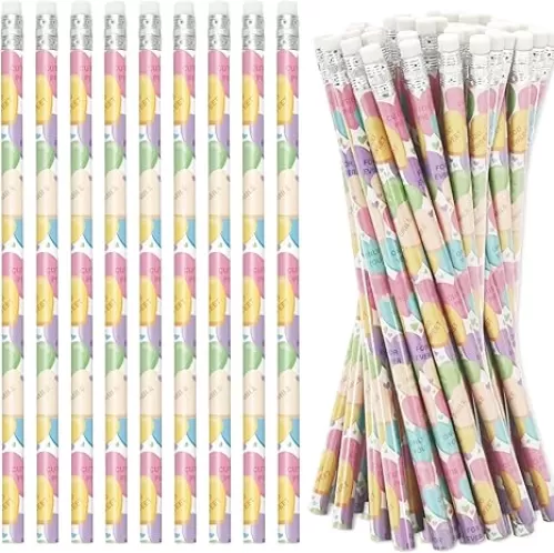 Whaline 36Pcs Valentine Pencils with Erasers Conversation Heart Pencil Candy Color Love Heart Wood Pencils For Valentine Exchange Gifts Giveaways Classroom Rewards School Supplies