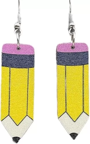 Wooden Teacher Earrings Lightweight Graduation Teacher Earrings for Women Apple Pencil Book Heart Rainbow Shaped Dangle Earrings for Teachers Fun Teacher Appreciation Jewelry Gifts