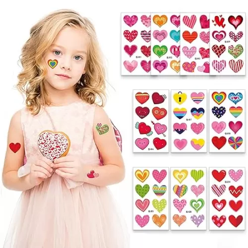 Y&C TENCOB Heart Temporary Tattoos for Kids Women, Wedding Love Confession Couple Bridesmaid Romantic Party Temporary Stickers Valentines Heart Tattoos Sticker for Kids Boys Girls