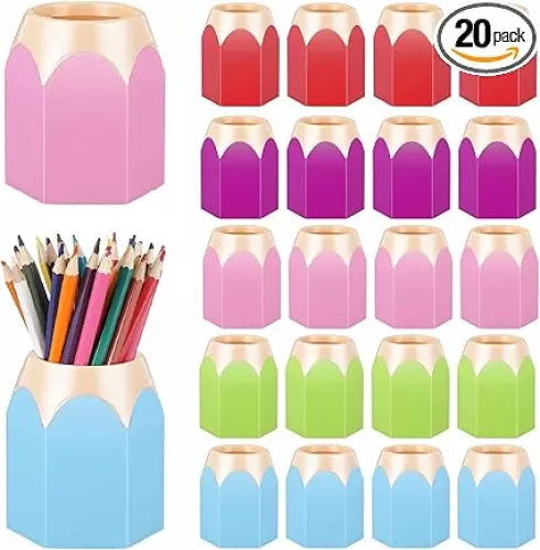 Yeaqee 20 Pcs Pencil Shaped Pen Holders Colored Pencil Storage Organizer Cute Pencil Holder Pen Cups Pencil Pot for School Classroom Office Supplies Desk Table Decoration Students Gift Prize, 5 Colors
