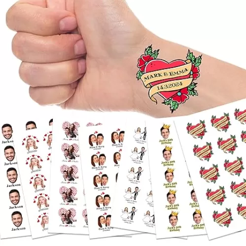 YESCUSTOM Custom Heart Temporary Tattoos Personalized Love Tattoos with Name Date for Adult Women Men Lover Couple Girlfriend Boyfriend Wife Husband 1 Set of 15 Pieces