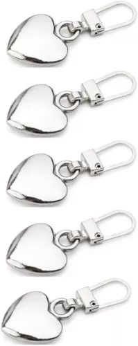 Zenarao Silver Heart Shape Zipper Pulls, 5Pcs Detachable Replacement Repair Kits for Jackets Pants Luggage Sewing Supplies