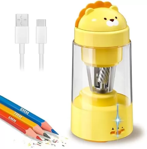 Zmol Fully Automatic Pencil Sharpener, Lion Pencil Sharpener for Colored Pencils, Auto in & Out, Rechargeable Portable Pencil Sharpeners for No.2/Colored Pencils(6-8mm), Classroom/Office/Home