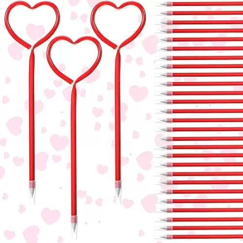 Zonon 36 Pieces Valentines Day Heart Pens Valentine Party Favor Roller Ball Pens Black Gel Ink, Ballpoint for Office Supplies(Red)