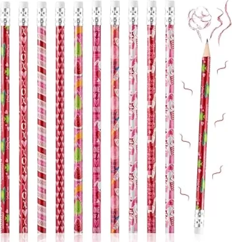 Zonon 40 Pieces Valentine‘s Day Scented Pencils HB Cartoon Heart Pencils and Erasers Wooden Scented Stationary for Kids Student Present, Party Decoration Supplies