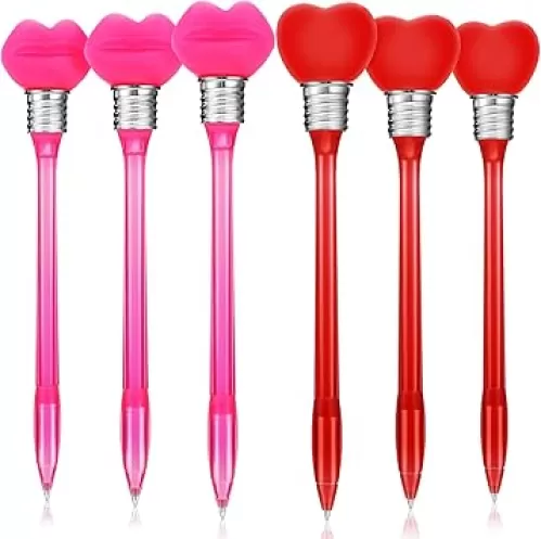 Zonon 6 Pieces Valentine's Day Light up Glow in The Dark Pens Heart LED Ballpoint Flashing Black Ink Pens for Birthday Present Gift Valentine Party Favors Supply(Heart and Lip Style)