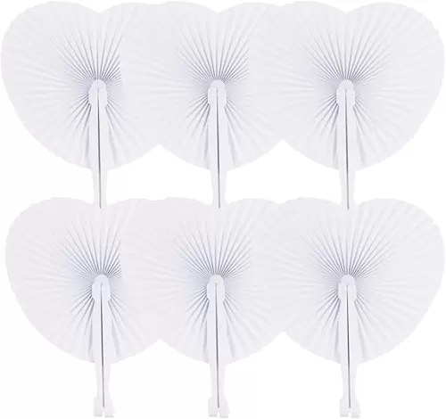 Zwin 60PCS Heart Shaped Folding Paper Fans for Wedding Plastic Handheld Pocket Paper Fans White Paper Fans for Party Decorations