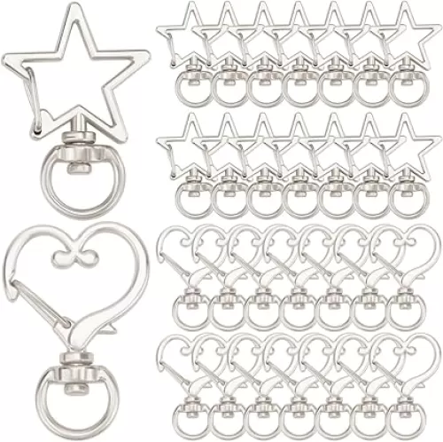 1 Box 40Pcs Swivel Lobster Clasp Silver Keychain Trigger Clasp Bulk Star Heart Shape Swivel Snap Hook Keychain Clip Alloy Spring Snap Clips for Jewelry Making Bag Tag Accessories DIY Crafts