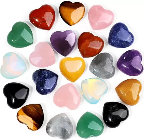 10 PCS 0.8 * 0.8 Inches Thicken Heart Crystals Amethyst Natural Healing Crystal Polished Hearts Carved Stones Rose Quartz Palm Gemstones Reiki Energy Balancing Worry Stone Meditation Love Gift