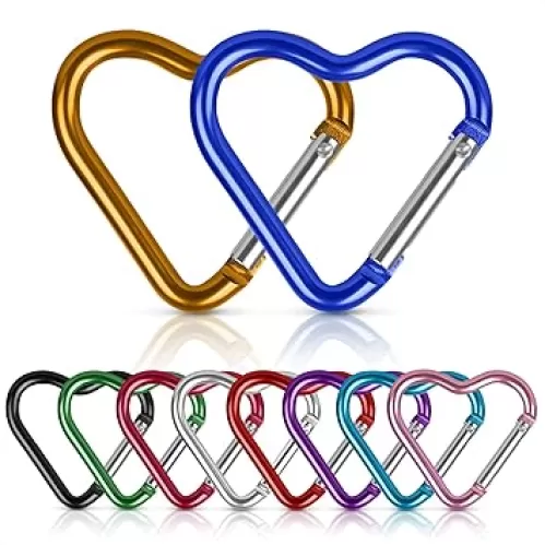 10 Pcs Heart Carabiner Clip for Keys - Mini Keychain Clips for Backpacks, Small Carabiners and Key Chain Hooks