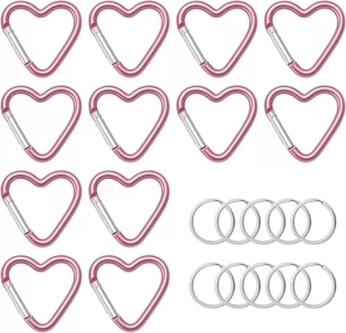 10 PCS Heart Clip Keychain Clip Aluminum Alloy Snap Clips Heart Shaped Snap Key Ring Keychain Hook with Key Ring for Outdoor Traveling Walking Hammock Dog Leash Water Bottles Holder Supplies, Pink