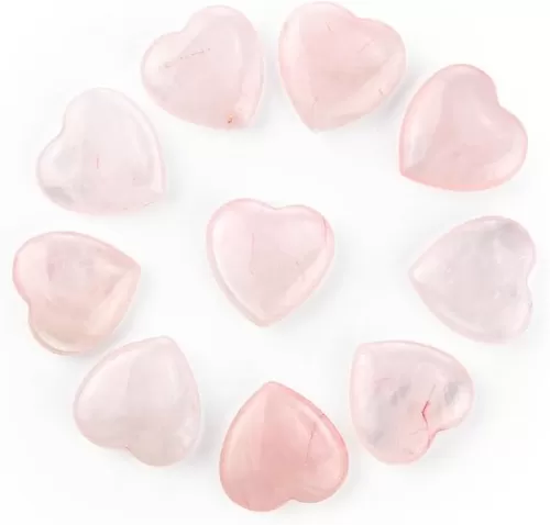 10 PCS Natural Rose Heart Healing Crystals, 0.8 Inches Meditation Palm Worry Gemstone, Heart Love Carved Healing Crystals