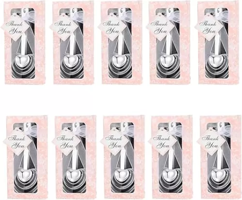 10 Pieces Heart Shaped Measuring Spoons Stainless Steel Measure Spoon Set for Wedding Birthday Party Bridal Shower Individual Package Guests Souvenirs (pink)