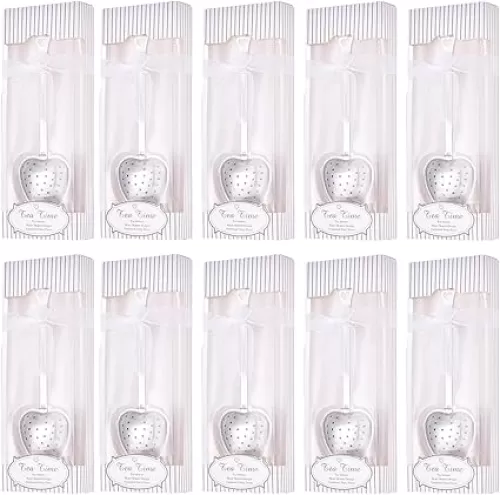 10 Pieces Stainless Steel Tea Infusers for Loose Tea Heart Shaped Tea Infuser Long-Handled Tea Spoon for Baby Shower Bridal Wedding Favors Guests Souvenirs Individual Package