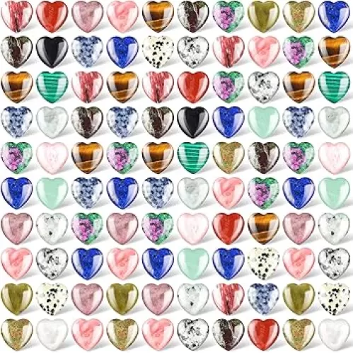 108 Pcs Heart Stones Worry Stones Bulk 0. 8 Inch Heart Shaped Rocks Natural Crystal Gemstones Bulk Healing Gift Palm Pocket Carved Rock Wedding Easter Day Decor Supplies(Elegant Style)