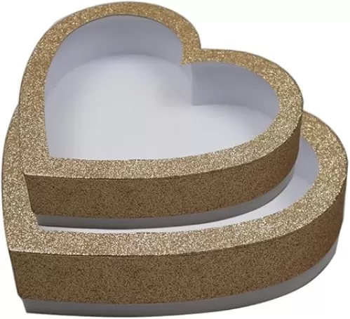 10"Cardboard Heart Shaped Mache Flowers Packaging Strawberries Sweets Gift Box with Clear Lid Set of 2(L/M) (Pink, Heart Shaped)