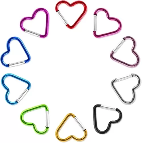 10PCS Heart Shaped Carabiner Keychain Clip Set - Aluminum Ring Climbing Clips for Hammock, Dog Leash, Water Bottle Holder and Keys