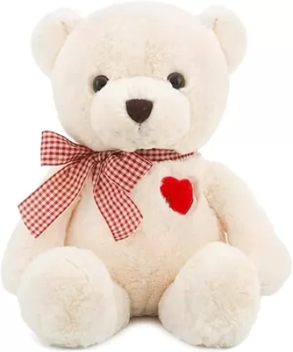 11.4” Small Teddy Bear with Heart Cute White Teddy Bear Stuffed Animals Soft Stuffed Bear Plush Bear Plushie Toys Gifts for Girlfriend Boyfriend Kid