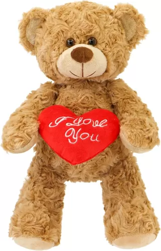 11.8 Inches Cute Soft Teddy Bear Plush Toy with Rose and Love Heart for Loved Ones, Mom, and Kids (Heart/Brown)