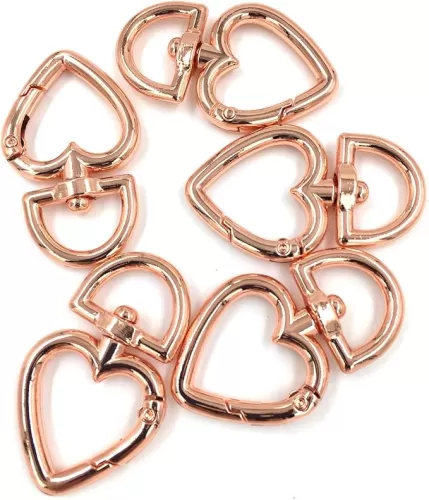 12 Pcs 3/4 Inch Outside Width Zinc Alloy Heart Shape Swivel Buckles Trigger Spring Keyring Buckle, Clasps Hooks Keychain Ring Buckles Shinning Swivel Snap Fashion Clips (Gold)