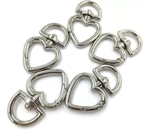 12 Pcs 3/4" Outside Width Zinc Alloy Heart Shape Swivel Buckles Trigger Spring Keyring Buckle, Clasps Hooks Keychain Ring Buckles Shinning Swivel Snap Fashion Clips (Silver)