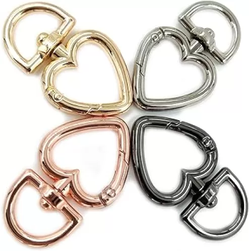 12 Pcs 4 Color 3/4 Inch Heart Shape Swivel Buckles Trigger Spring Keyring Buckle, Clasps Hooks Keychain Ring Buckles Fashion Clips for Keychains, Bag, Purse and Handbag