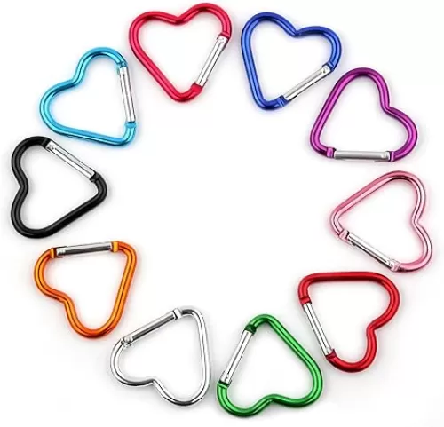 12 Pcs Heart Keychain Clip - Heart Shaped Carabiner Keychain, Aluminum Alloy Cute Carabiner for Keys, Hammock, Dog Leash, Water Bottle, Traveling, Walking, Outdoor