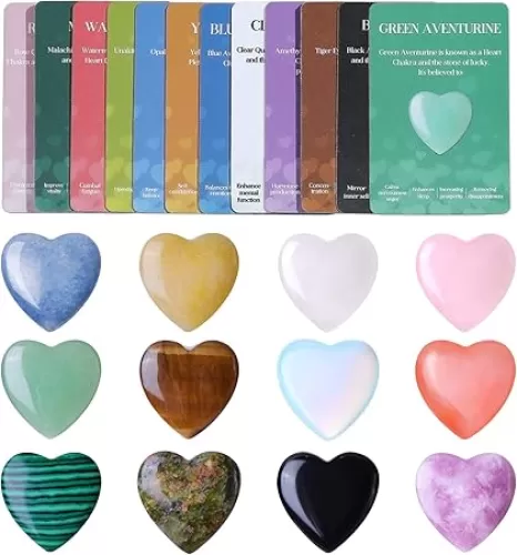 12 PCS Natural Heart Crystals Shaped Healing Stones Crystal Palm 0.8 inch Natural Stones Polished Love Gemstones Pocket Set Bulk Balancing Meditation Mother