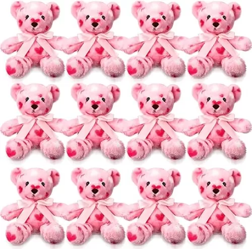 12 Pcs Valentine Bear Stuffed Animal Bulk Bear Plush Toys 10 Inch Soft Cute Animals for Valentine Gift Girlfriend Kids Birthday Wedding Anniversary Party Favor(Pink, Pink Heart Style)
