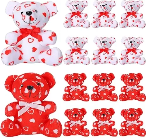 12 Pieces Valentines Day Plush Mini Stuffed Bears with Heart Pattern Love Bears for Valentine