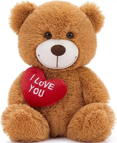 12" Teddy Bear with Heart, Cute Dark Brown Teddy Bear Stuffed Animals for Valentines Soft Bear Plushie Toy Stuffed Bear Plush Gifts for Girlfriend Kid, Christmas