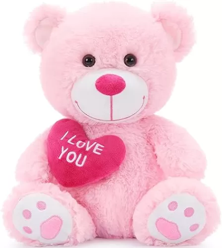 12" Teddy Bear with Heart, Cute Pink Teddy Bear Stuffed Animals for Valentines Soft Bear Plushie Toy Stuffed Bear Plush Gifts for Girlfriend Kid