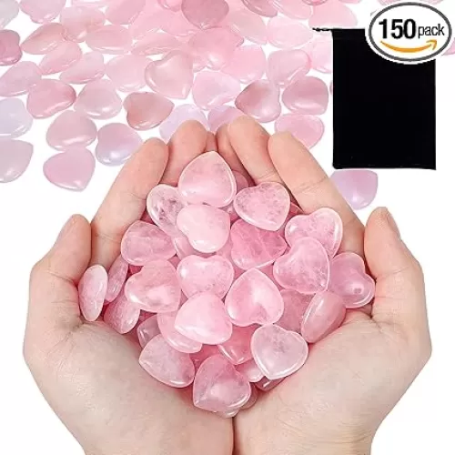 120 Pcs Heart Quartz Bulk Crystals Stone Bulk Natural Polished Quartz Stone Heart Love Carved Healing Crystal Stone Worry Stone with Flannel Bag for Mother