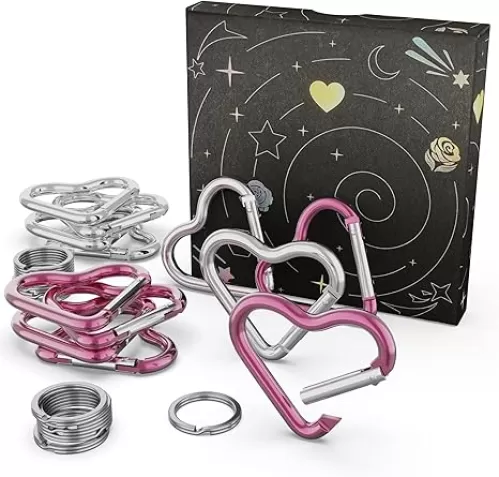 12Pack Heart Carabiner, Cute and Small Clips for Keychain and Keyring, Aluminum Snap Hooks, 24pcs