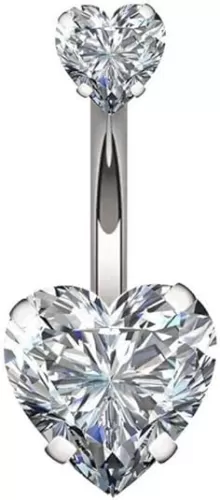 14G Surgical Steel Belly Button Rings Double Heart Cubic Zirconia Navel Barbell Stud Body Piercing