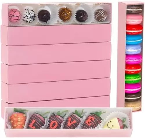 15 Pack 12x2.2x2 Inches Long Chocolate Covered Strawberry Boxes Bakery Boxes with Clear Window for Macaron, Chocolate Truffle, Cookies , Cocoa Bombs , Cake balls, Mini Cupcakes, Oreos , Berries and More