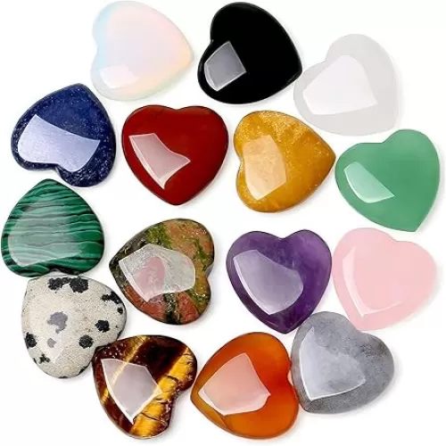 15 Pcs Natural Heart Shaped Crystal Stones, Heart Stones Set Bulk Love Crystal Hearts Amethyst Rose Quartz Gemstones, Chakra Reiki Balancing Cute Valentine Gifts for Women