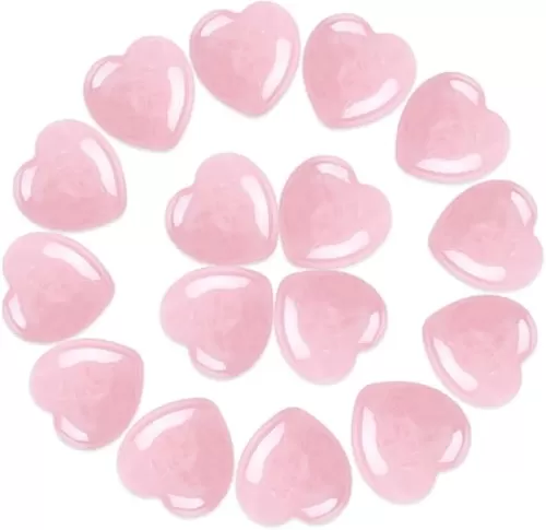 15PCS Rose Quartz Natural Heart Crystals Love Shaped Pocket Polished Stones Heart Healing Crystal Stones for Gifts Chakra Reiki Yoga Meditation Relief Anxiety Stress