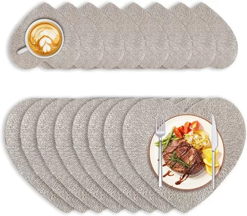 16 Pc Romantic Heart-Shaped Placemats, Gold Glitter Table Mats, Waterproof PVC Decor for Kitchen, Dining Table, Valentine’s Day, Send Goods from Local Warehouse