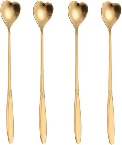 16-Piece Heart-Shaped Gold Stainless Steel 7-Inch Long Handle Coffee & Tea Spoon Set