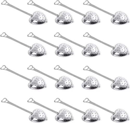 16 Pieces Heart Shaped Tea Infuser Stainless Steel Long Grip Mesh Tea Strainer Ball, Reusable Tea Spoon tea strainers with Snap for Loose Tea Leaf Spice Herb Flavoring, 5.51 x 1.57IN
