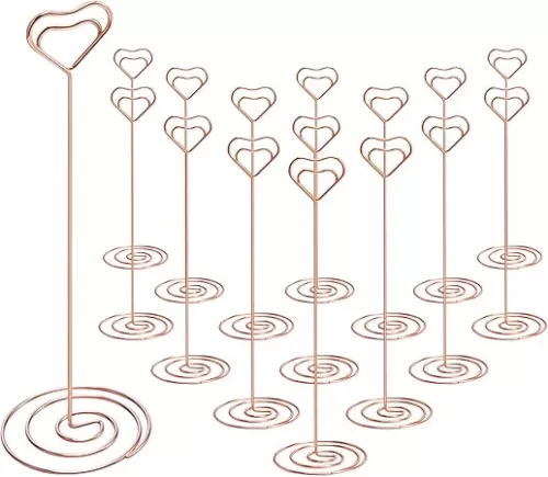 16pcs Place Card Holders, 8.75 Inches Tall Table Number Holders, Rose Gold Picture Holder for Tables with Heart Shaped Clip for Wedding, Photos, Food Signs, Memo Notes, Restaurant, Birthday