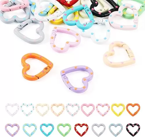 17Pcs Heart Clasps Keychain Alloy Key Rings Cute Spring Gate Rings Snap Hook Heart Shaped Phone Charm Hook Clips Small Keyrings Carabiner Buckles for Bag Purse Strap Keychain Making Findings