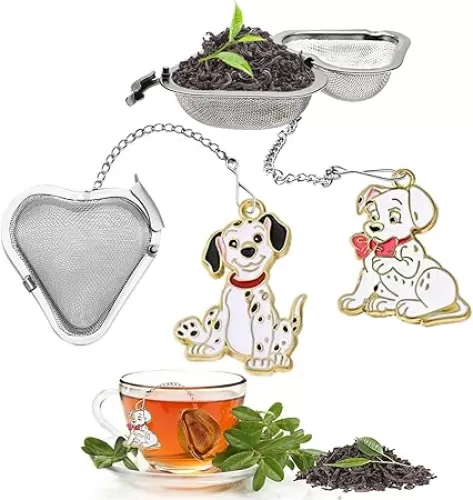 2 Pack Tea infusers, loose tea strainer, Heart shaped tea ball + cute animal pendant, reusable tea steeper makes afternoon tea meaningful (Dog, 2PCS)