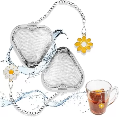 2 pcsTea Steeper for Loose Tea, Stainless Steel Mesh Tea Infuser, Heart Shape Tea Infuser Tea Balls for Loose Tea Leaves Handmade Flower Charm Pendant Loose Leaf Tea Steeper Tea Strainer Gift Set