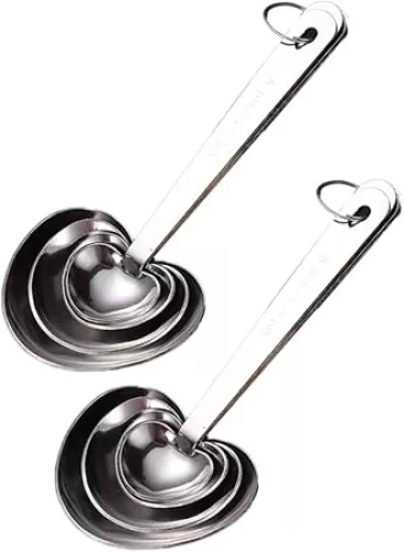 2 sets Stainless Shaped Measuring Spoons Measuring Cups Baking Cooking Kitchen Essentials Dry Liquid Ingredients