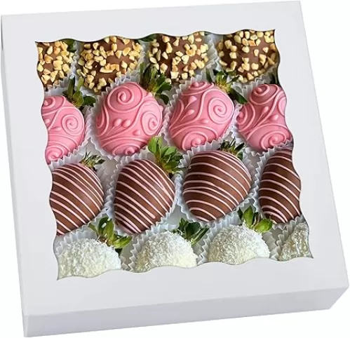 20 Pack Pie Boxes 10x10x2.5 Inch White Bakery Boxes with Window Cookie Box Chocolate Covered Strawberries Box for Christmas Valentine's Mother's Day